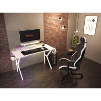 Genesis herní stůl Holm 320, RGB podsvícení, bílý, 120x60cm, 3xUSB 3.0, bezdrátová nabíječka NDS-1802