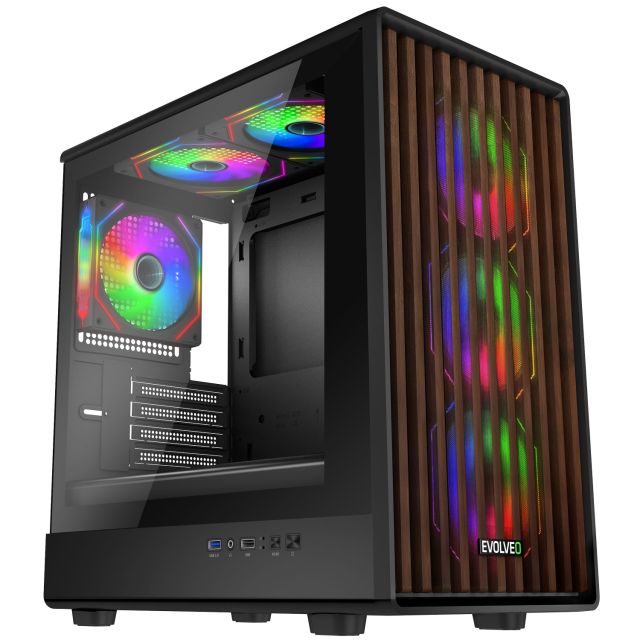 EVOLVEO Panthera, mATX / 6x ARGB 120 / drevo+sklo PANTHERA-BK-6