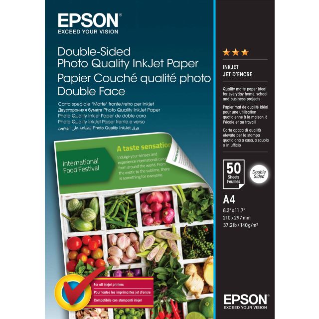 Double-Sided Photo Quality Inkjet Paper,A4,50 sheets C13S400059